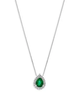 Bloomingdale's | Emerald & Diamond Halo Teardrop Pendant Necklace in 14K White Gold,商家Bloomingdale's,价格¥14591