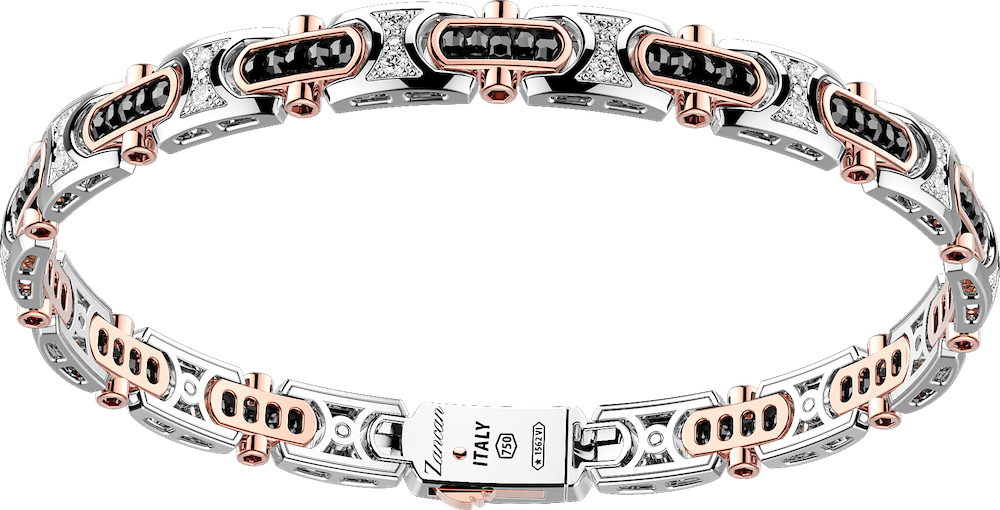 商品Zancan | 18k rose and white gold bracelet with white and black diamonds.,商家Zancan Gioielli,价格¥70074图片