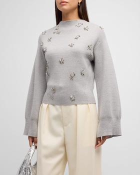 3.1 Phillip Lim | Metallic Merino Wool Embellished Mockneck Pullover Sweater商品图片,