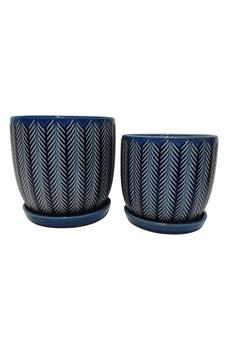 商品DREW ROSE DESIGNS | Stacked Chevron Ceramic Planter & Saucer - Set of 2,商家Nordstrom Rack,价格¥254图片