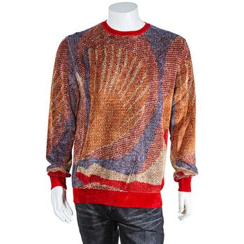 推荐Emporio Armani Mens Orange Multi Color Jacquard Sweater, Size X-Large商品