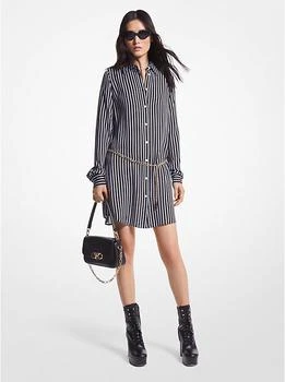 推荐Striped Georgette Belted Shirtdress商品