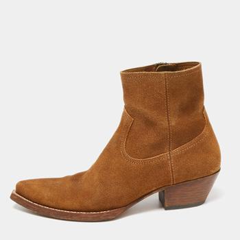 推荐Saint Laurent Brown Suede Pointed Toe Ankle Boots Size 41商品