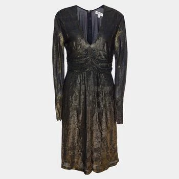 推荐Burberry Gold Metallic Knit Ruched Long Sleeve Dress L商品