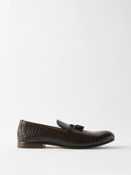 推荐Croc-effect leather tasselled loafers商品