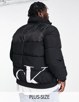 Calvin Klein | Calvin Klein Jeans Big & Tall mix media logo puffer jacket in black商品图片,8.4折×额外9.5折, 额外九五折