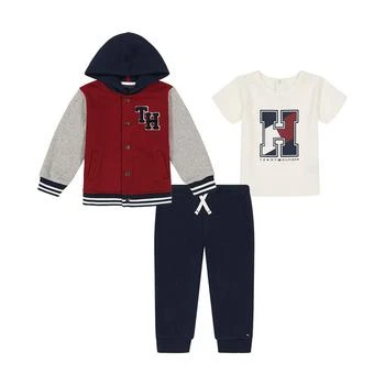 Tommy Hilfiger | Baby Boys Monogram T-shirt, Colorblock Fleece Jacket and Joggers, 3-Piece Set 