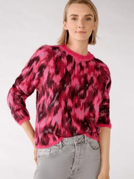 Oui | Oui Pink Printed Round Neck Knitted Jumper 77434 0349商品图片,满$175享8.9折, 满折