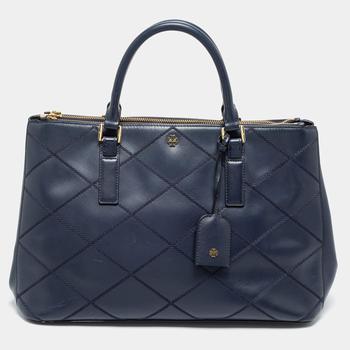 tory burch robinson, [二手商品] Tory Burch | Tory Burch Navy Blue Wild Stitch Quilted Leather Robinson Double Zip Tote商品图片 满1件减$100, 满减