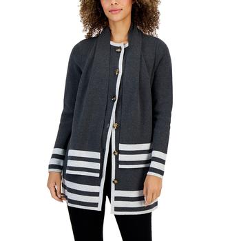 Charter Club | Women's Cotton Striped Shawl-Neck Cardigan Sweater商品图片,