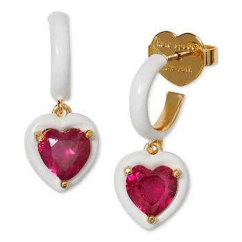 推荐Gold-Tone White-Framed Red Crystal Heart Charm Huggie Hoop Earrings商品