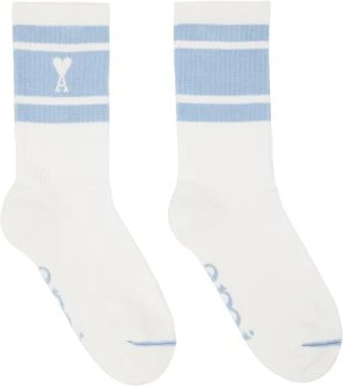 AMI | White & Blue Ami de Cœur Striped Socks 4.6折