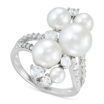 商品Arabella | Cultured Freshwater Button Pearl (4 - 9-1/2mm) & Cubic Zirconia Cluster Ring in Sterling Silver,商家Macy's,价格¥966图片
