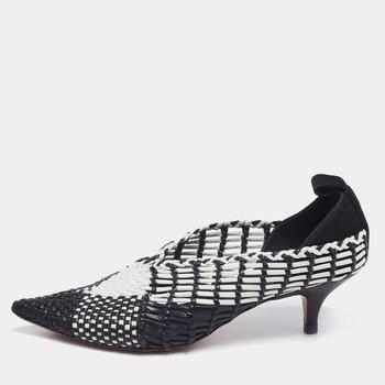 celine鞋真假, [二手商品] Celine | Celine Black/White Woven Leather And Suede  V Neck Pointed Toe Pumps Size 36.5商品图片 7.1折, 满1件减$100, 满减