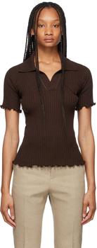 Bottega Veneta | Brown Lightweight Rib Knit Polo商品图片,