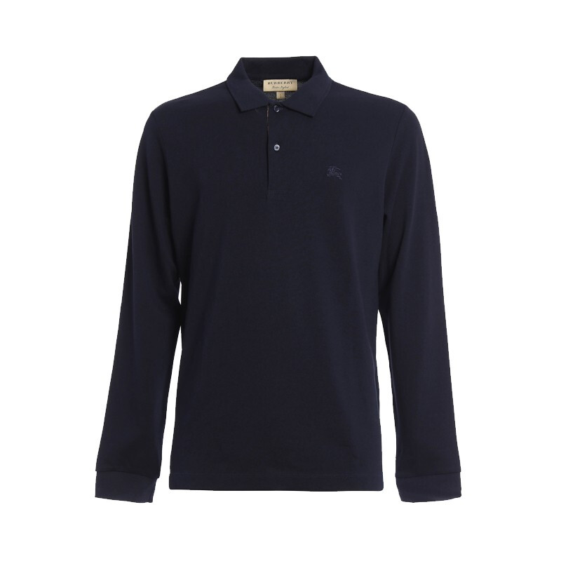 时尚Burberry男装, Burberry | BURBERRY 男士深蓝色棉质时尚百搭长POLO衫 8027109商品图片 独家减免邮费