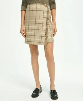 推荐Wool Blend Windowpane Fringed Wrap Skirt商品