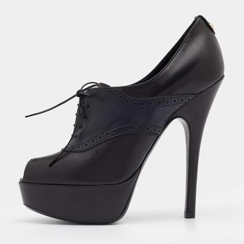 lv长筒靴, [二手商品] Louis Vuitton | Louis Vuitton Black/Navy Blue Leather Peep Toe Platform Lace Up Booties Size 39商品图片 