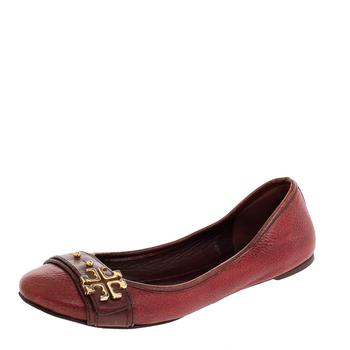 推荐Tory Burch Red Leather Elina Ballet Flats Size 38.5商品