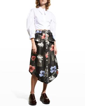 ganni floral pleated shirtdress, Ganni | Linen Floral Button-Front Midi Skirt商品图片 