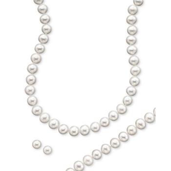 商品Cultured Freshwater Pearl Necklace (8-9mm), Stud Earrings (7mm) & Bracelet (8-9mm) Set in  14k Gold图片