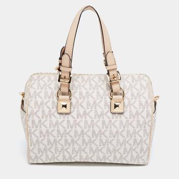 推荐MICHAEL Michael Kors White/Beige Coated Canvas And Leather Grayson Satchel商品