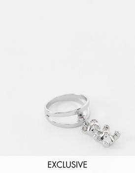 推荐Reclaimed Vintage inspired unisex double band ring with bear in silver商品