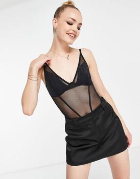 River Island | River Island mesh corset body in black商品图片,5.1折