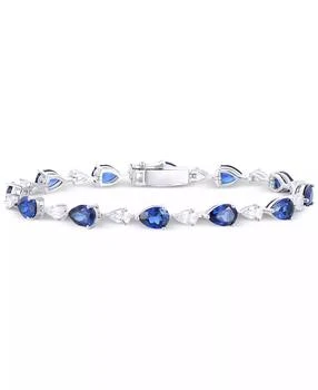 Macy's | Lab Grown Blue Sapphire (10-1/2 ct. t.w.) & Lab Grown White Sapphire (2-3/4 ct. t.w.) Pear Link Bracelet in Sterling Silver,商家Macy's,价格¥2431