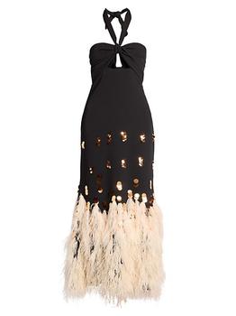 商品JOHANNA ORTIZ | Sequin & Feather-Embellished Halterneck Gown,商家Saks Fifth Avenue,价格¥22796图片