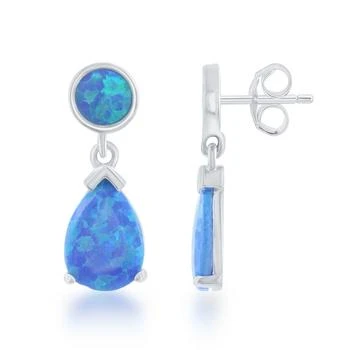Classic | Sterling Silver Blue Inlay Opal Dangling Earrings,商家My Gift Stop,价格¥134