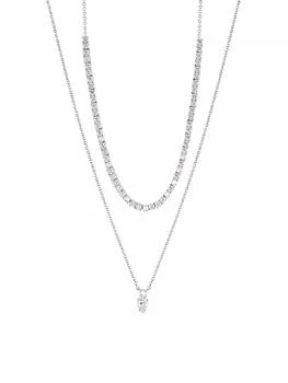 Adriana Orsini | Loveall 18K-White-Gold-Plated & Cubic Zirconia Double-Chain Necklace,商家Saks Fifth Avenue,价格¥2176