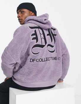ASOS | ASOS Dark Future extreme oversized hoodie in teddy borg with gothic logo embroidery in purple商品图片,