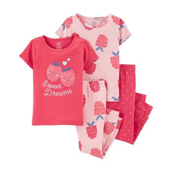 商品Toddler Girls 4-Piece Raspberry Snug Fit T-shirt and Pajama Set图片