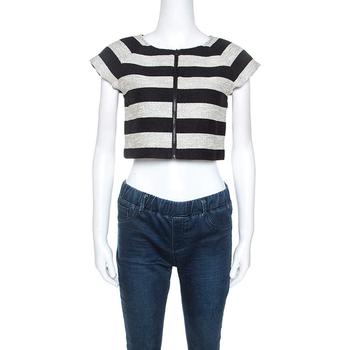 推荐Alice + Olivia Bicolor Striped Knit Lurex Detail Amy Crop Top S商品