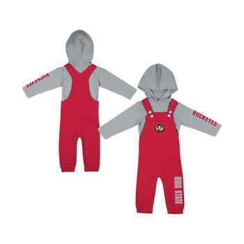 Colosseum | Newborn Infant Boys and Girls Heathered Scarlet, Heathered Gray Ohio State Buckeyes Chim-Chim Long Sleeve Hoodie T-shirt Overall Set商品图片,