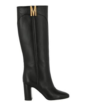 Moschino | Tall M-Logo Leather Boots商品图片,4.5折起×额外9折, 独家减免邮费, 额外九折