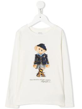 推荐Ralph Lauren Kids White Long Sleeve T-shirt With Polo Bear Print商品