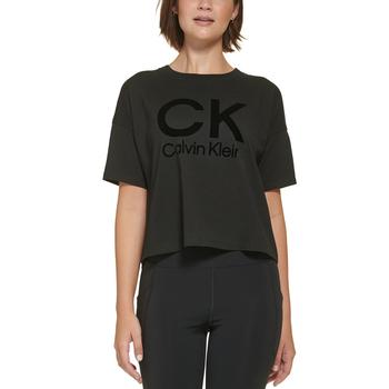 Calvin Klein | Women's Stacked Flocking Logo-Print Cotton T-Shirt商品图片,