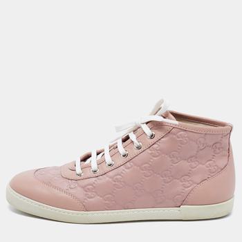 古驰高帮鞋, [二手商品] Gucci | Gucci Pink Guccissima Leather Lace High Top Sneakers Size 37商品图片 满1件减$100, 满减