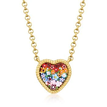 Ross-Simons | Ross-Simons Italian Multicolored Murano Glass Mosaic Floral Heart Necklace in 18kt Gold Over Sterling 7.1折, 独家减免邮费