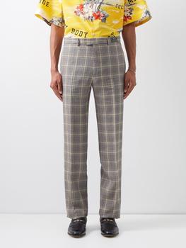 推荐Check linen-blend trousers商品