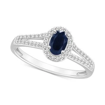 Macy's | Sapphire (5/8 ct. t.w.) & Diamond (1/4 ct. t.w.) Oval Halo Split Shank Ring in Sterling Silver (Also in Ruby & Emerald),商家Macy's,价格¥5391