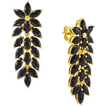 Macy's | Onyx Leaf Drop Earrings in 14k Gold-Plated Sterling Silver商品图片,
