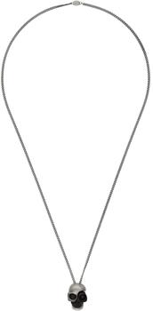 Alexander McQueen | Silver & Black Divided Skull Pendant Necklace商品图片,
