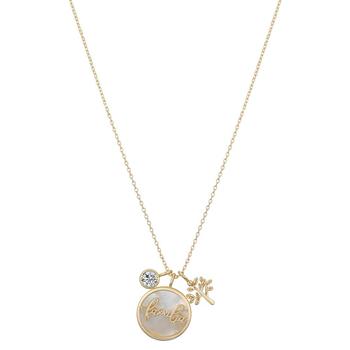 Unwritten | 14K Gold Flash-Plated Mother of Pearl Inlay and Cubic Zirconia "Familia" Tree Charm Necklace with Extender商品图片,6折×额外8.5折, 额外八五折