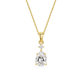 商品Megan Walford | 14k Gold Plated with Cubic Zirconia Raindrop Pear 2-Stone Pendant Necklace,商家Jomashop,价格¥503图片