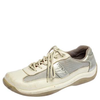 [二手商品] Prada | Prada Sport Grey/Silver Leather And Mesh Low Top Sneakers Size 38.5商品图片,2.6折