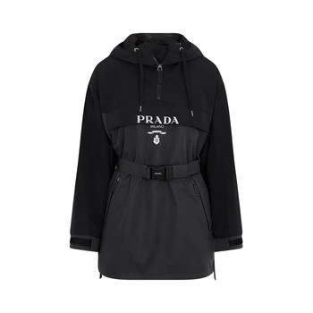 Prada | Prada Logo Printed Half-Zipped Hooded Coat 9.5折