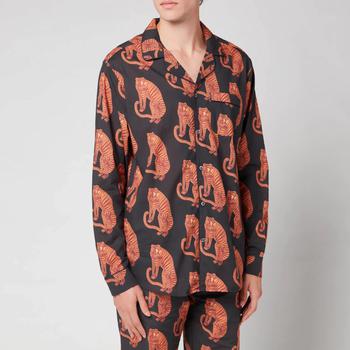 推荐Desmond & Dempsey Men's Tiger Print Collared Shirt - Black/Orange商品
